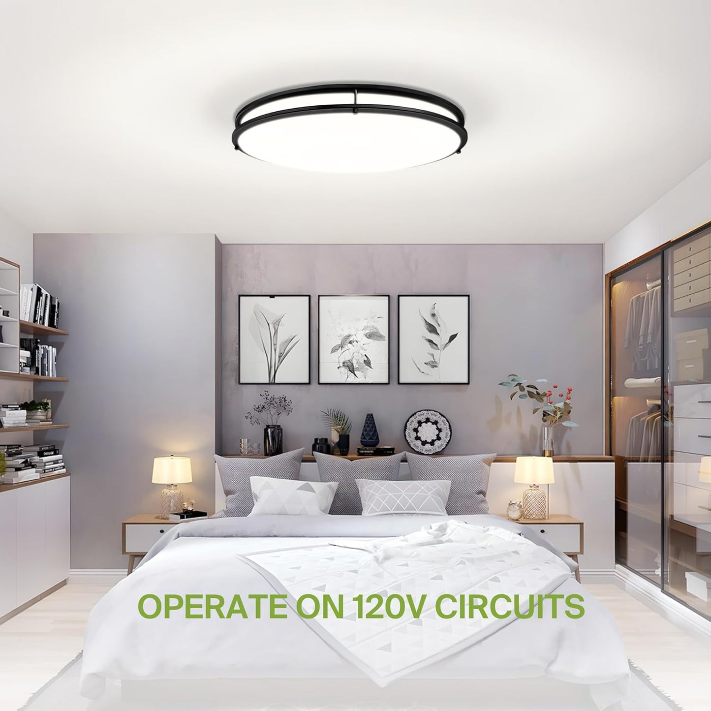 ASD Lighting LED Double Ring Flushmount Oval 24inch 38W 120V Triac 2700/3000/3500/4000/5000K Black ETL