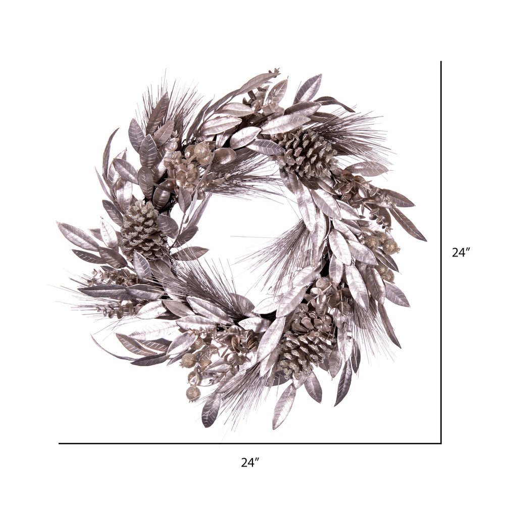 Vickerman 24" Artificial Silver Pinecone Needle Berry Christmas Wreath Unlit
