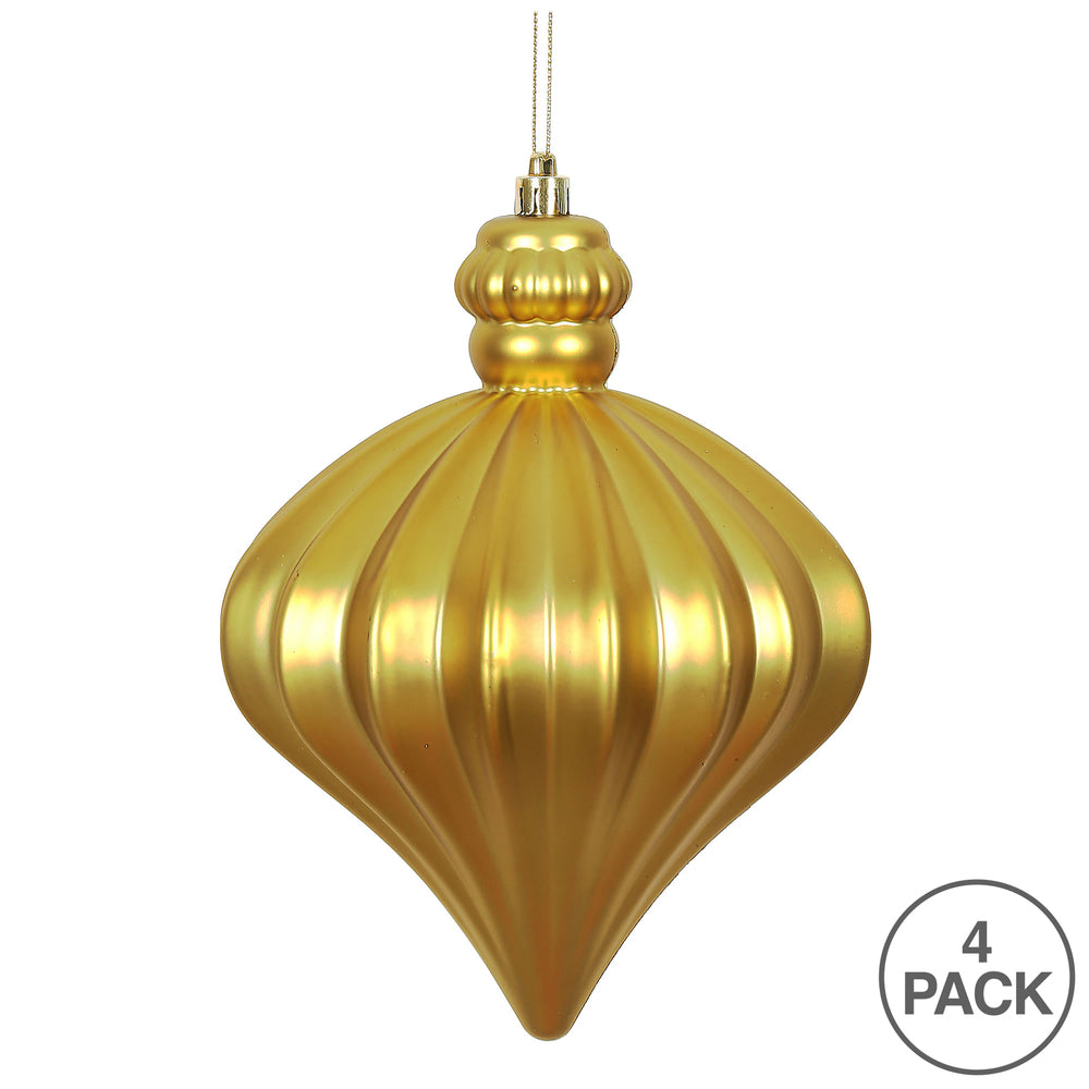 Vickerman 6" Gold Matte Onion Drop Christmas Ornament 4 per Bag