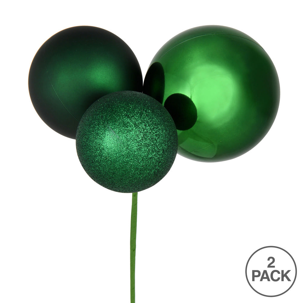 Vickerman 18" Emerald Ball Ornament Christmas Pick Pack of 2