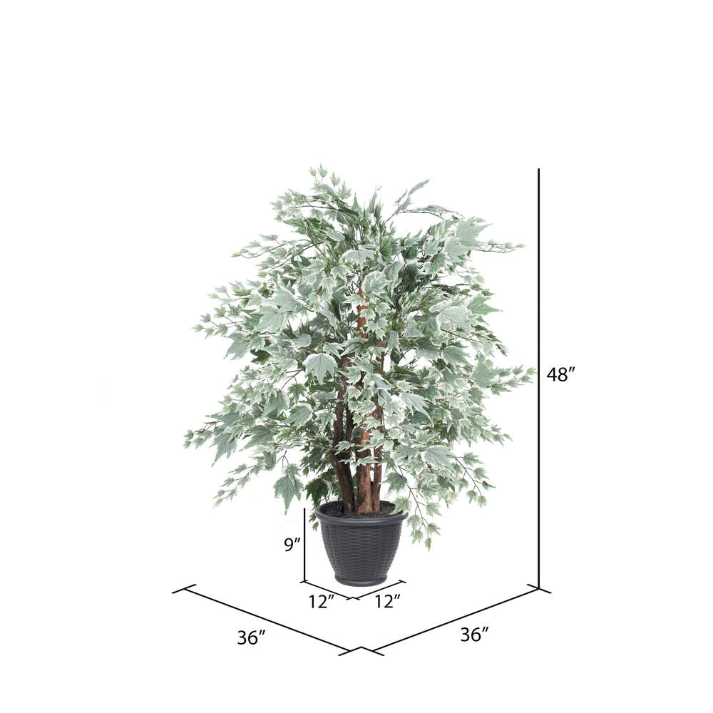 Vickerman 4' Artificial Silver Maple Extra Full Bush Gray Round Plastic Container.