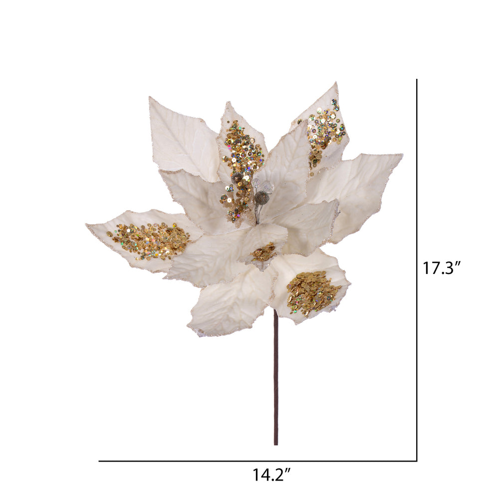 Vickerman 17" Artificial Cream Poinsettia Christmas Stem 12" Flower 3 per bag