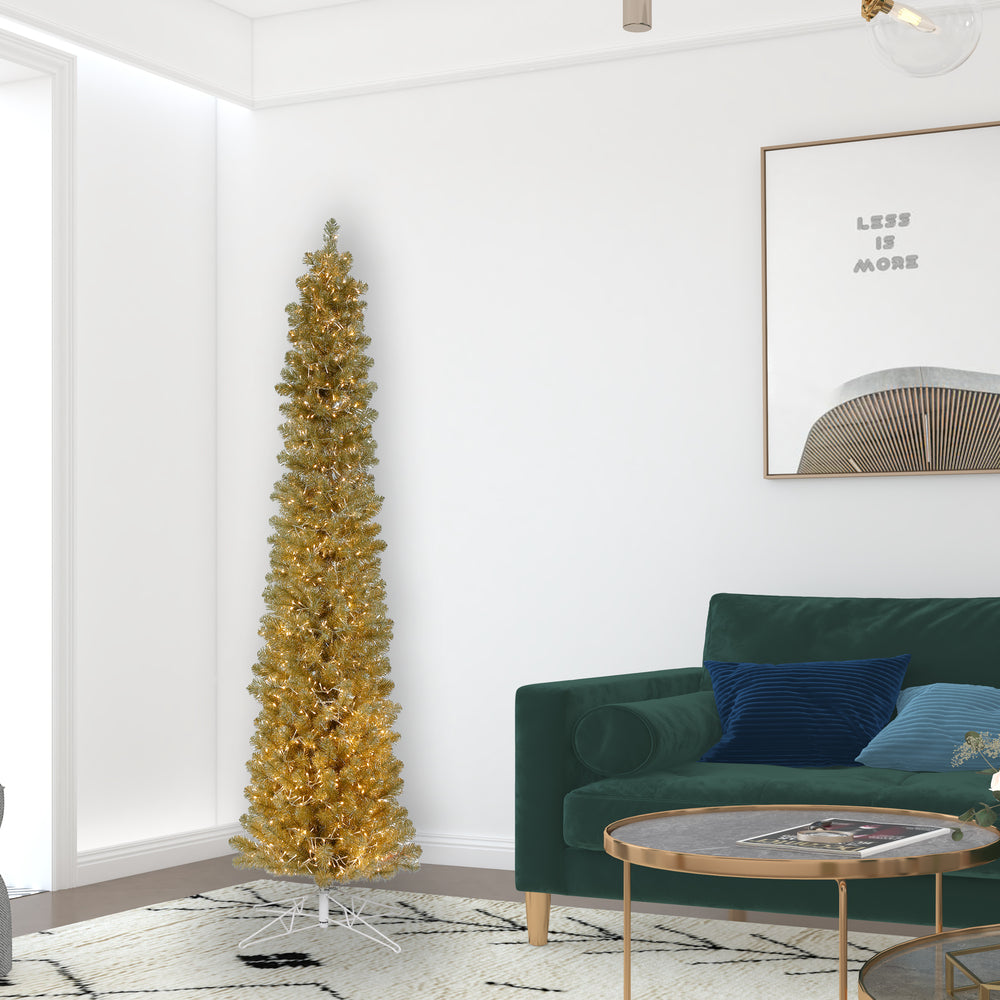 Vickerman 7.5' x 24" Champagne Pencil Artificial Christmas Tree Warm White 8 function LED Lights