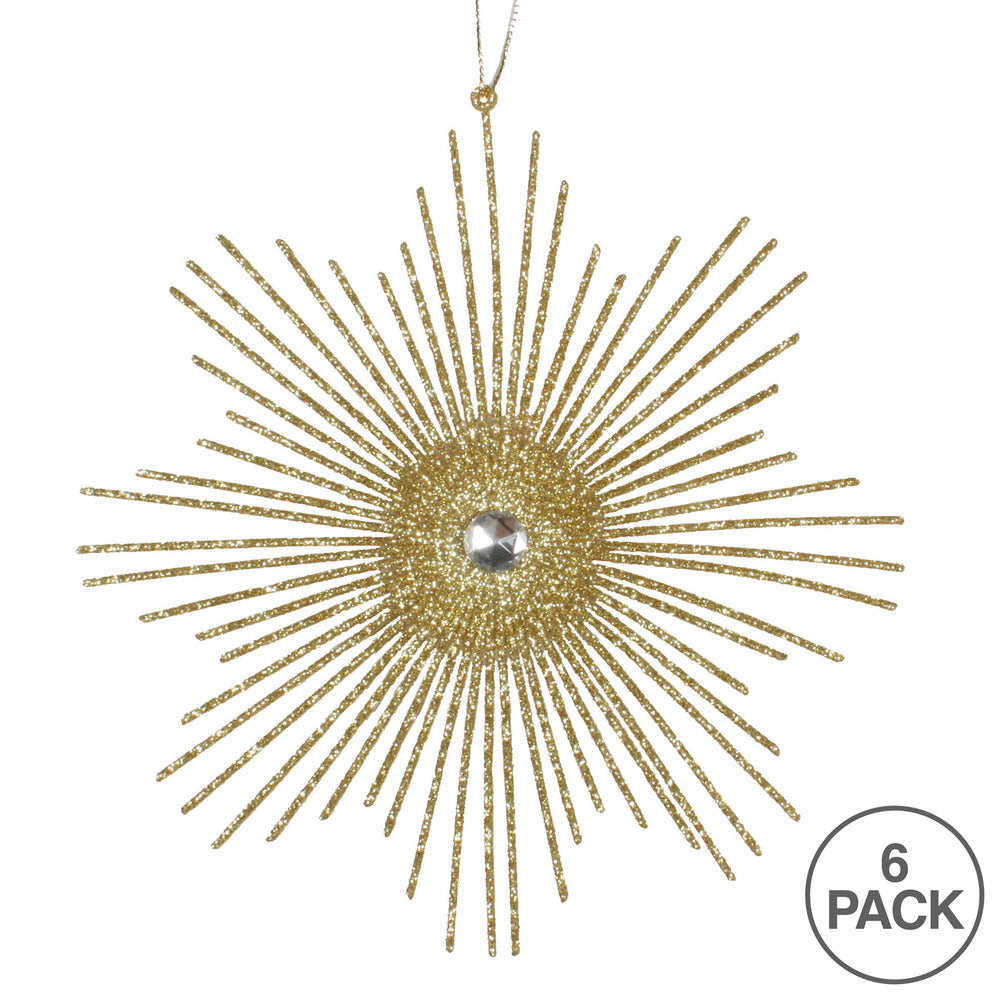 Vickerman 6.5" Gold Snowflake Burst Glitter Christmas Ornament 6 per Bag