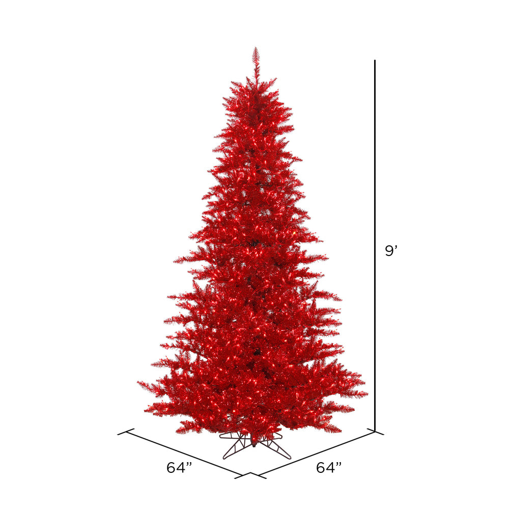 Vickerman 9' Tinsel Red Fir Artificial Christmas Tree Red Dura-lit LED Lights