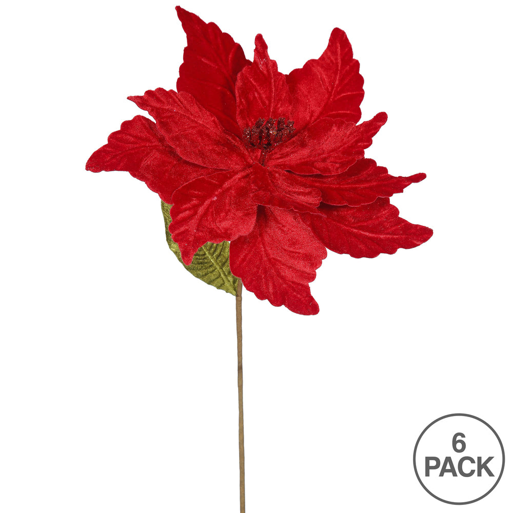 Vickerman 22" Red Poinsettia Artificial Christmas Flower 6 per Bag