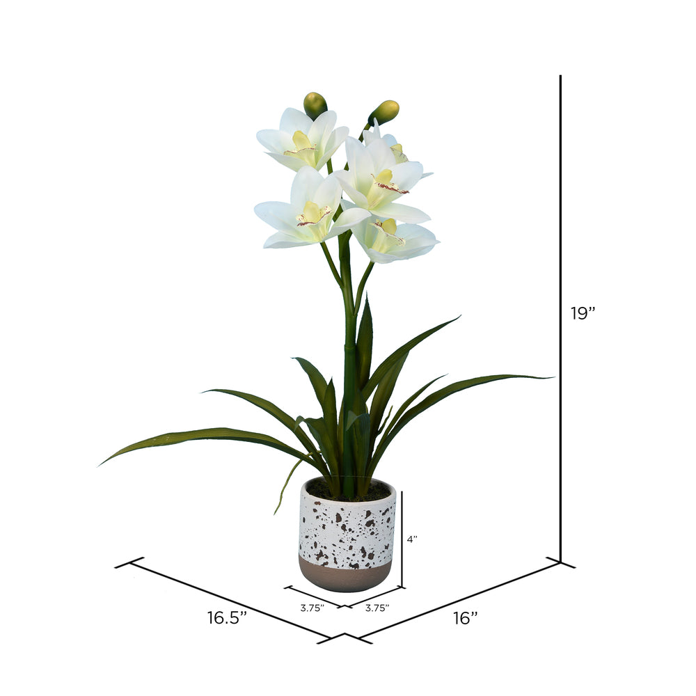 Vickerman 19" Artificial White Cymidium In Pot.