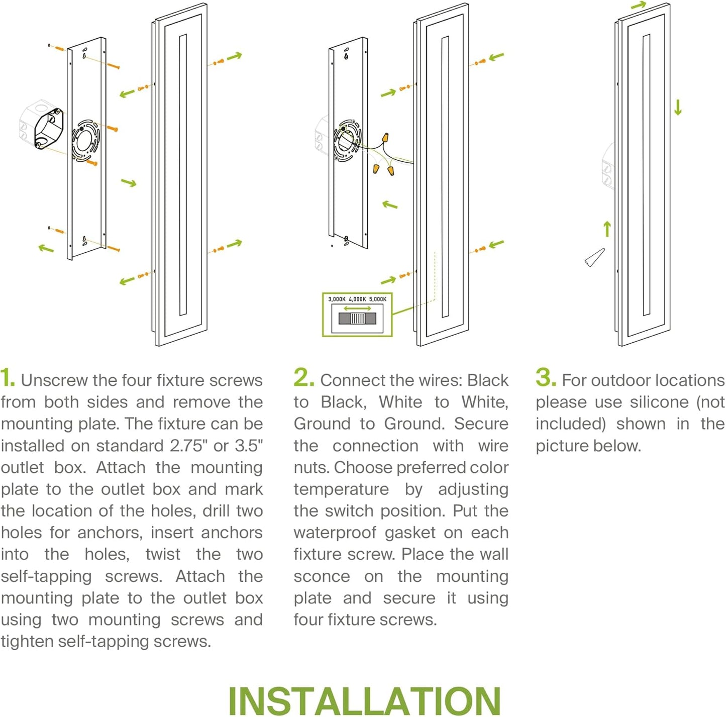 ASD Lighting LED Outdoor Wall Sconce with Center Light 24" 24W 120-277V CCT Selectable 3000/4000/5000K Dimmable Black ETL