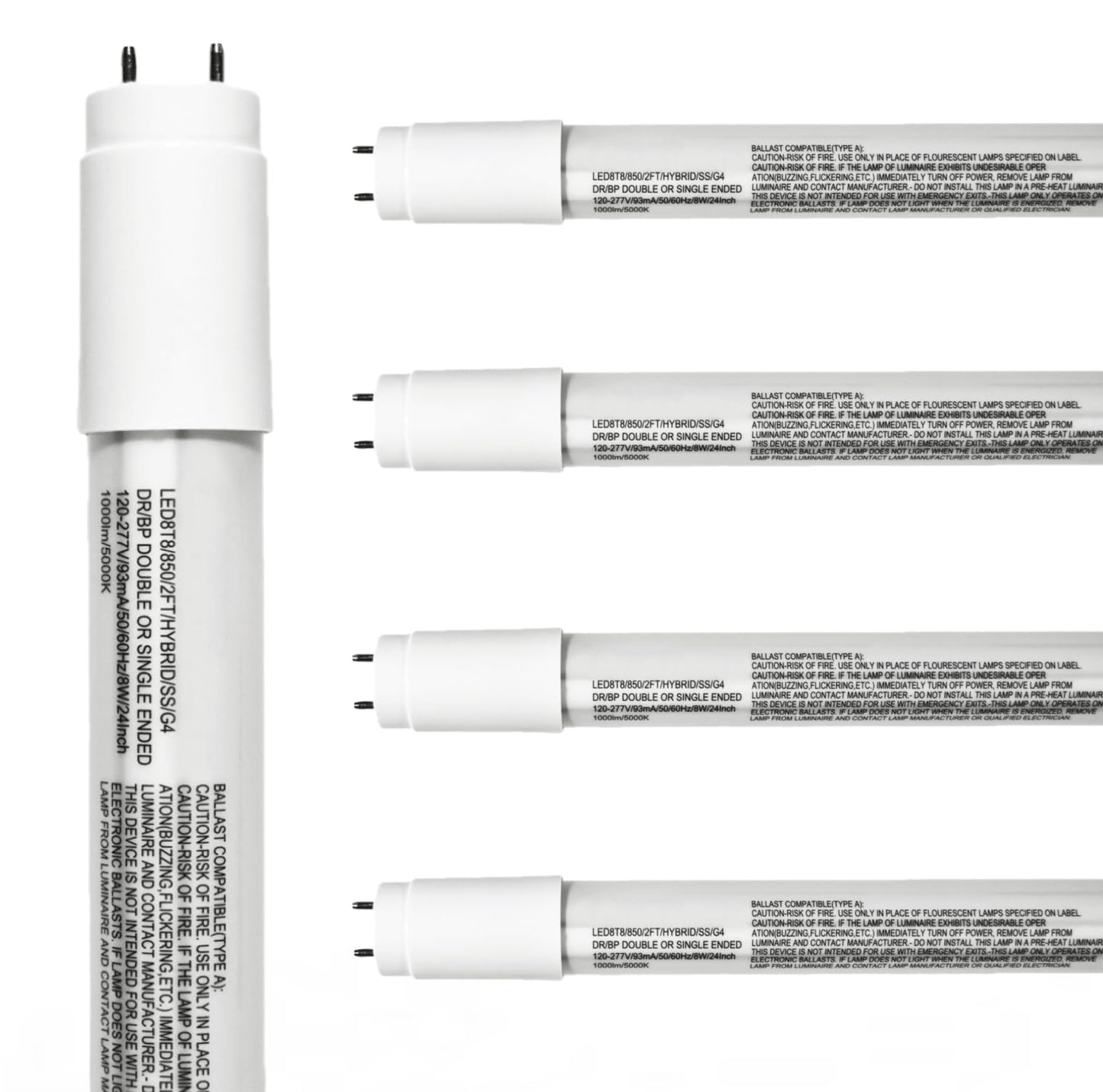Damar- 23.75-Inch T8 LED Tube Light Bulb Type A+B Hybrid with Safe Shield Sleeve Single/Dual Ended Ballast Bypass 8W 1000 Lumen 5000K Bright White G13 Bi-Pin Base Pack of 5- Fluorescent Replacement