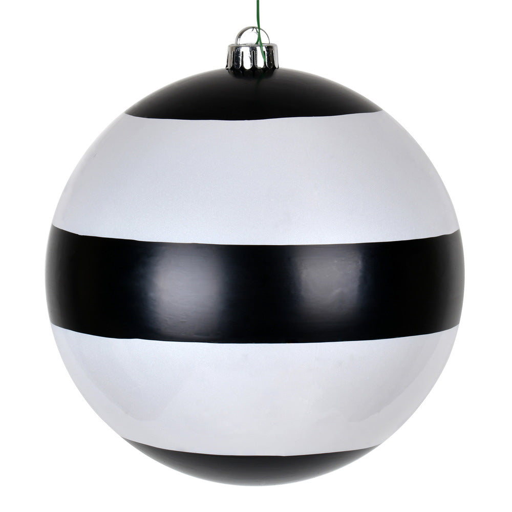 Vickerman 8" Black-White Striped Pearl Ball Christmas Ornament Pack of 2