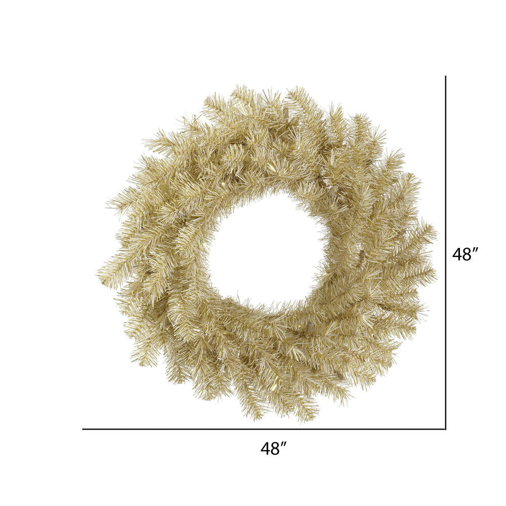 Vickerman 48" White and Gold Tinsel Artificial Christmas Wreath Unlit