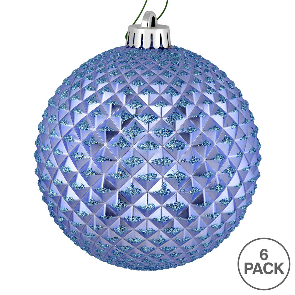 Vickerman 4" Periwinkle Durian Glitter Ball Ornament 6 per Bag