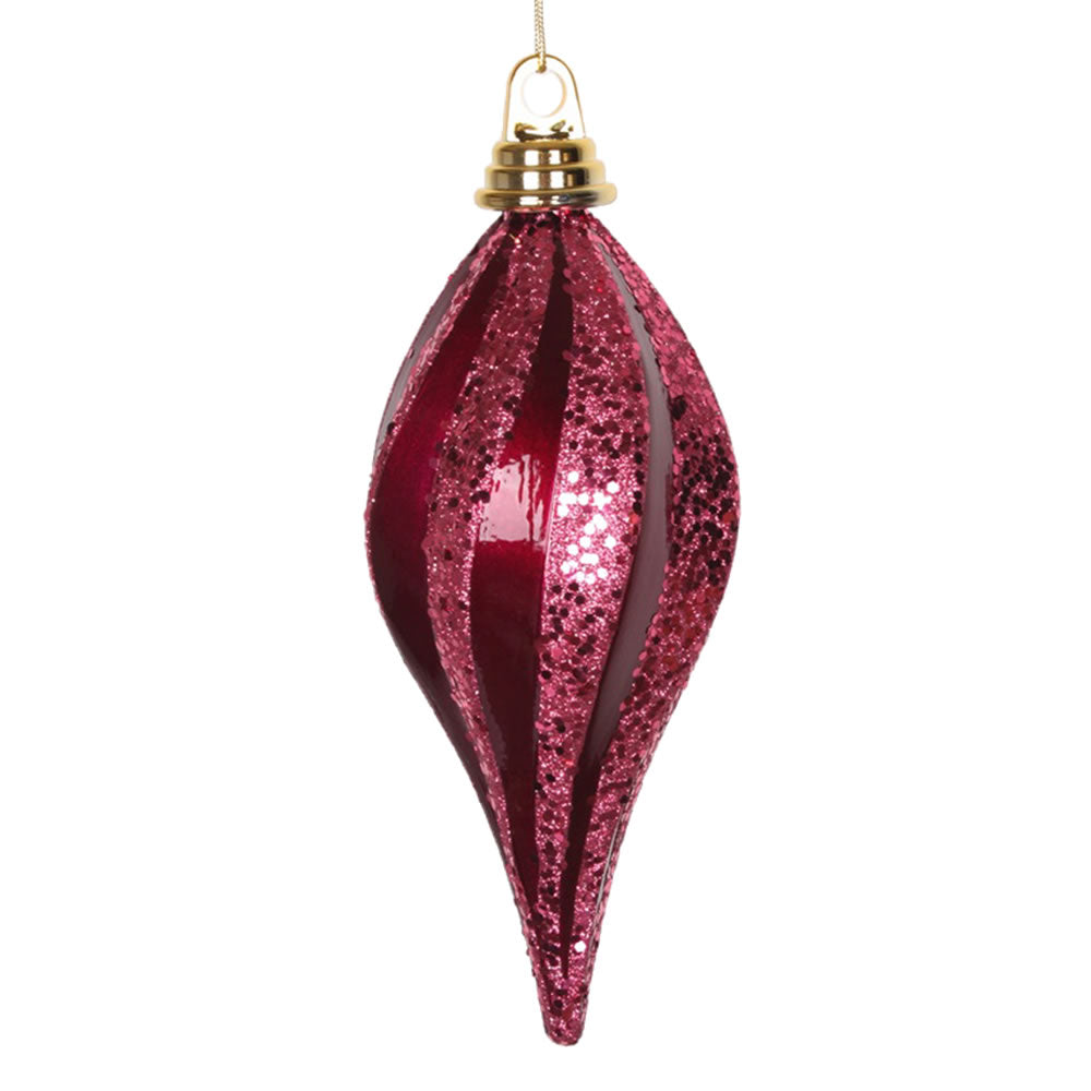Vickerman 8'' Dark Cerise Swirl Drop Ornament with Candy Finish and Glitter Accent also Shatterproof
