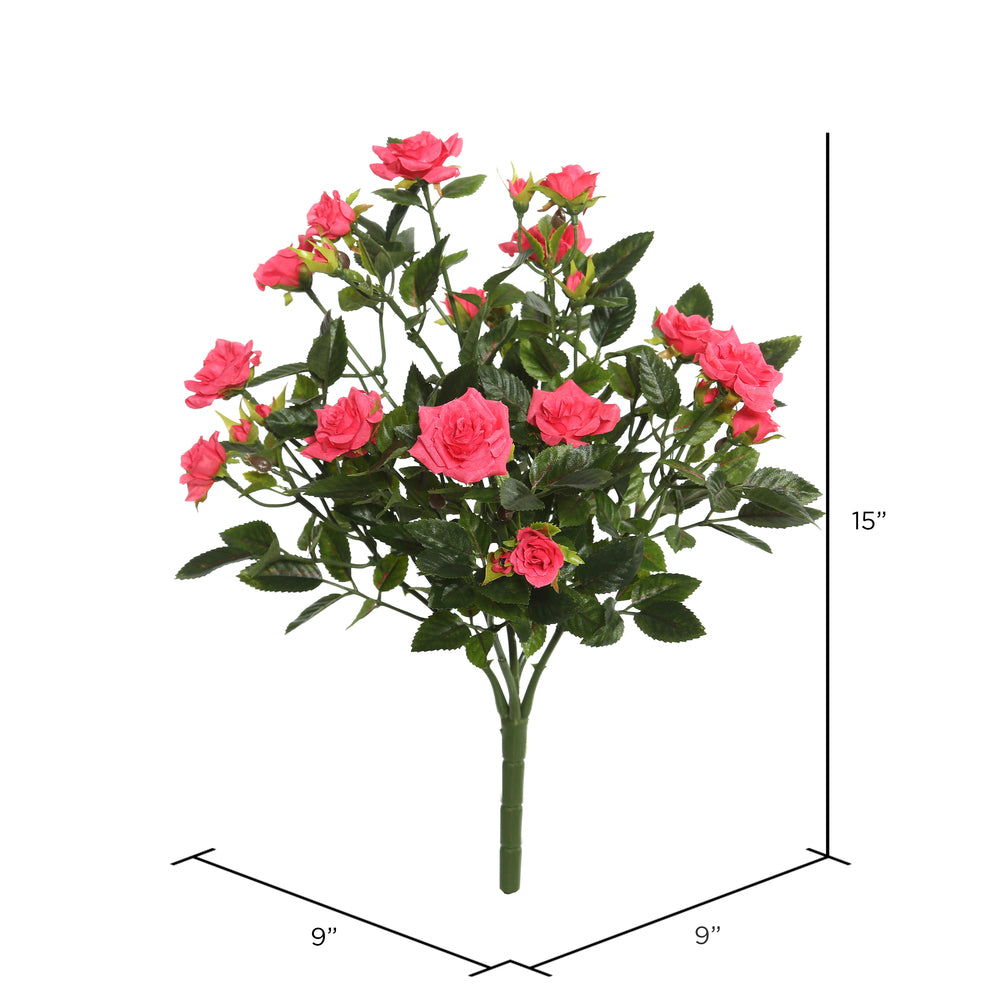 Vickerman 15" Artificial Hot Pink Mini Diamond Rose Bush.