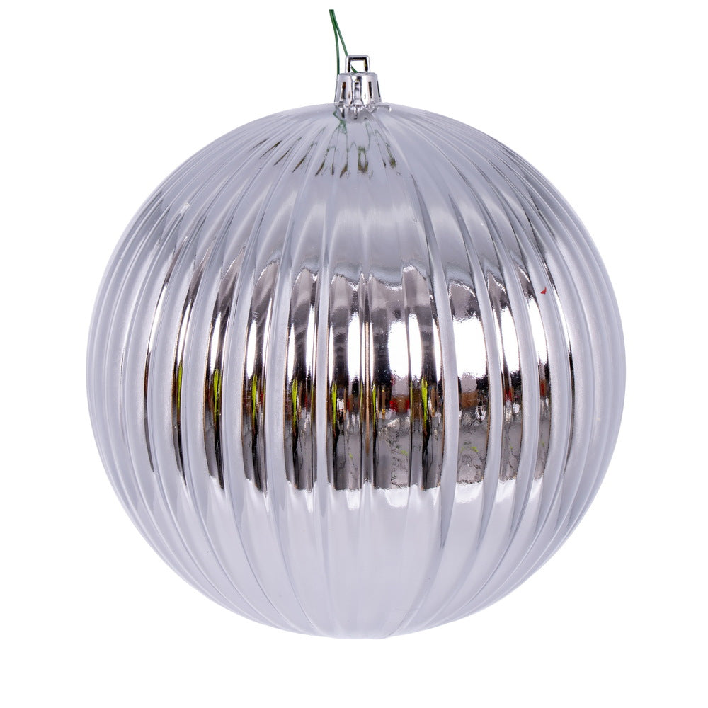 Vickerman 6" Silver Shiny Lined Ball Ornament 4 per Bag.