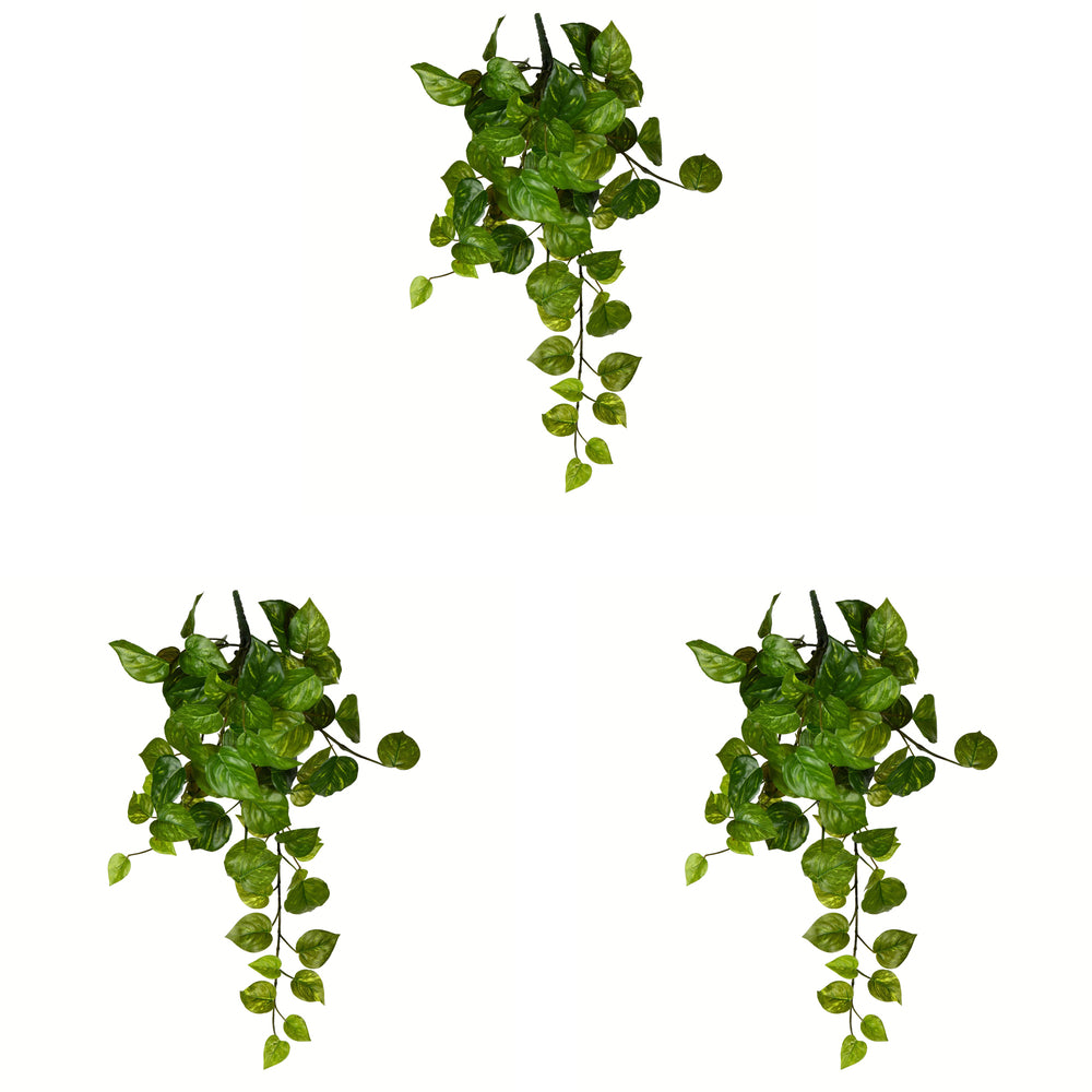 Vickerman 18" Artificial Pothos Hanging Bush Set of 3