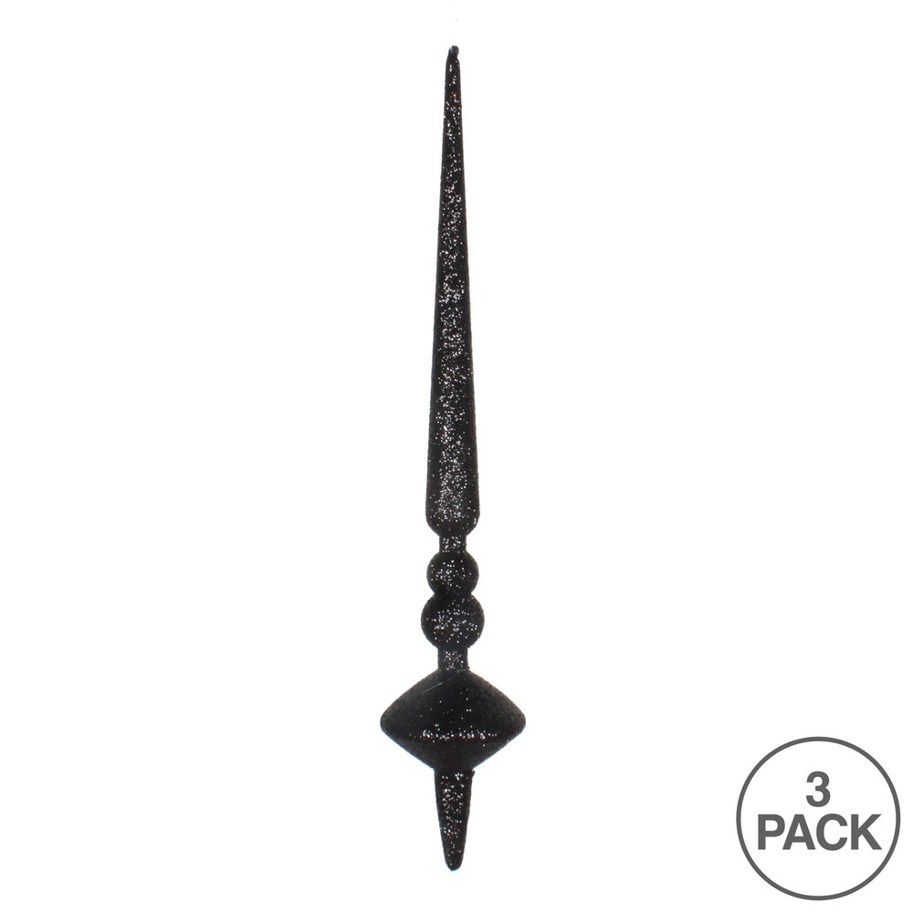 Vickerman 12" Black Glitter Cupola Finial Ornament Pack of 3