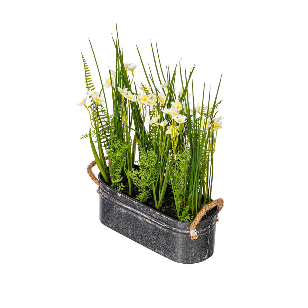 Vickerman 16" Artificial Daffodil in Galvanized Pot.
