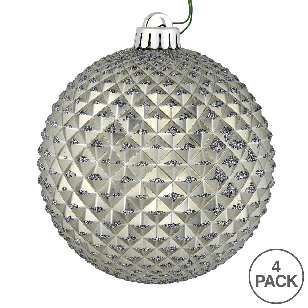 Vickerman 6" Pewter Durian Glitter Ball Ornament 4 per Bag