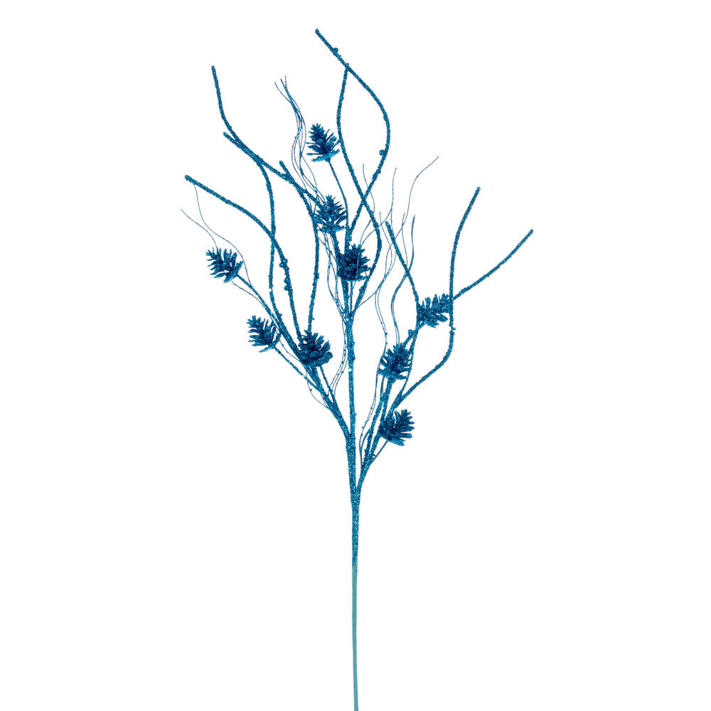 Vickerman 32" Turquoise Mini Pinecone Twig Glitter Spray 6 per bag.