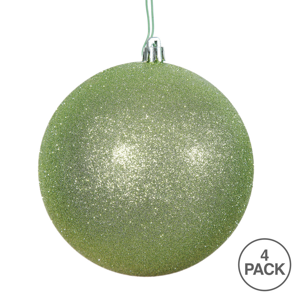 Vickerman 4.75" Celadon Glitter Ball Ornament 4 per Bag