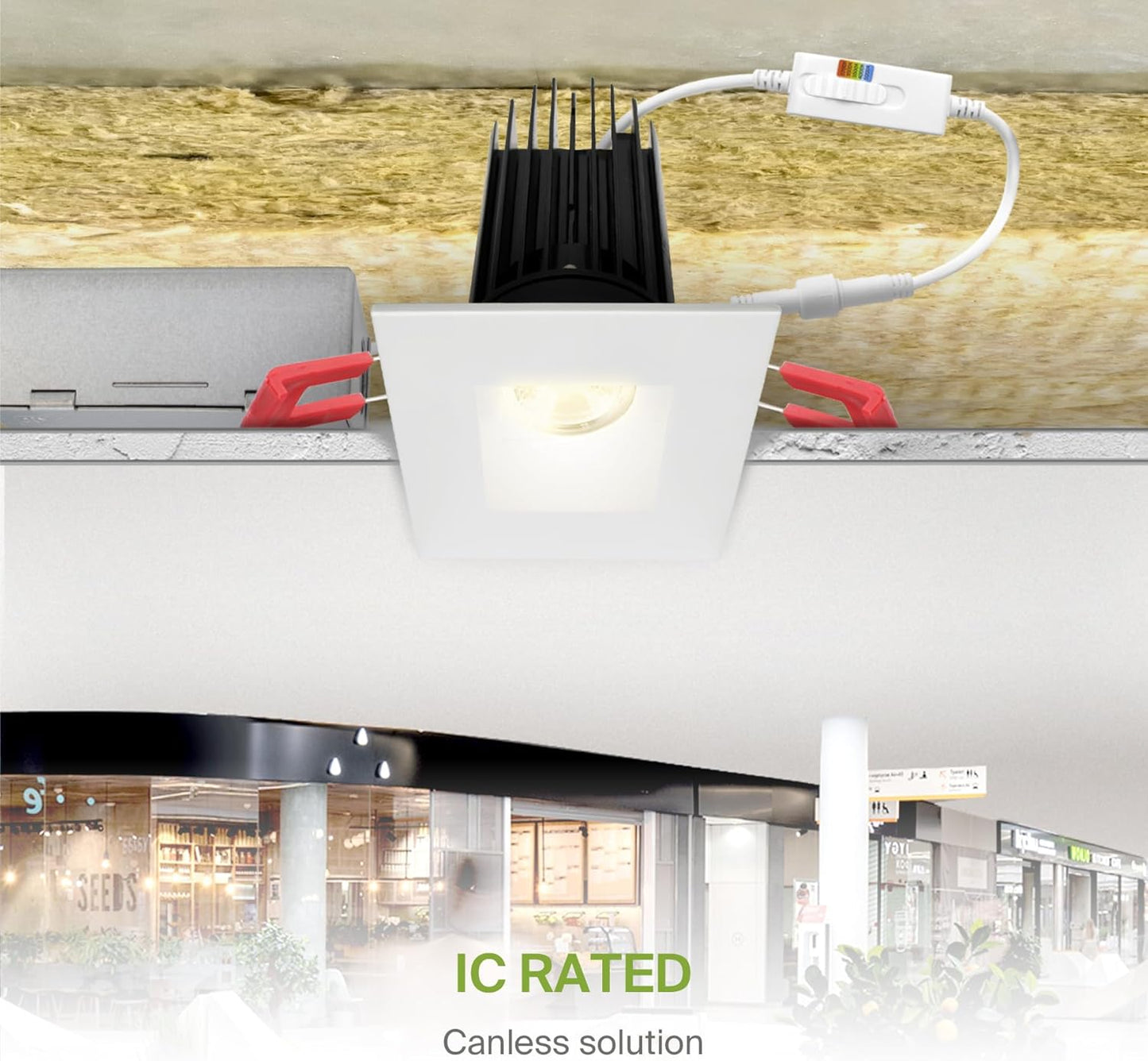 ASD Lighting LED Downlight Square 2inch 15W 120V Triac 2700/3000/3500/4000/5000K White ETL Energy Star