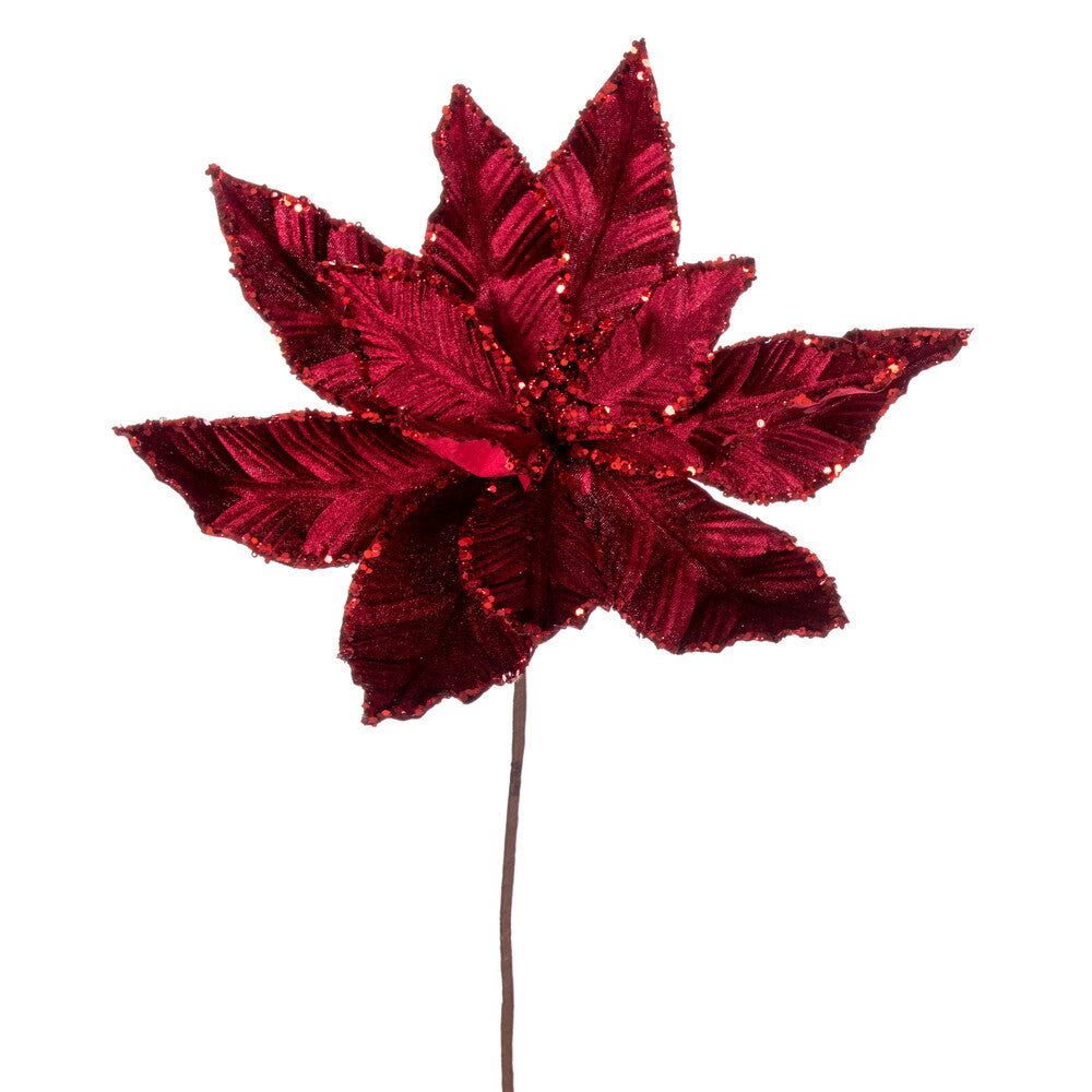 Vickerman 24" Burgundy Velvet Sequin Trim Poinsettia 3 per bag.