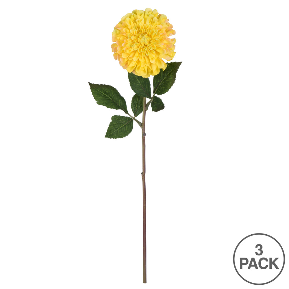 Vickerman 24" Artificial Yellow Zinnia Stem Set of 3
