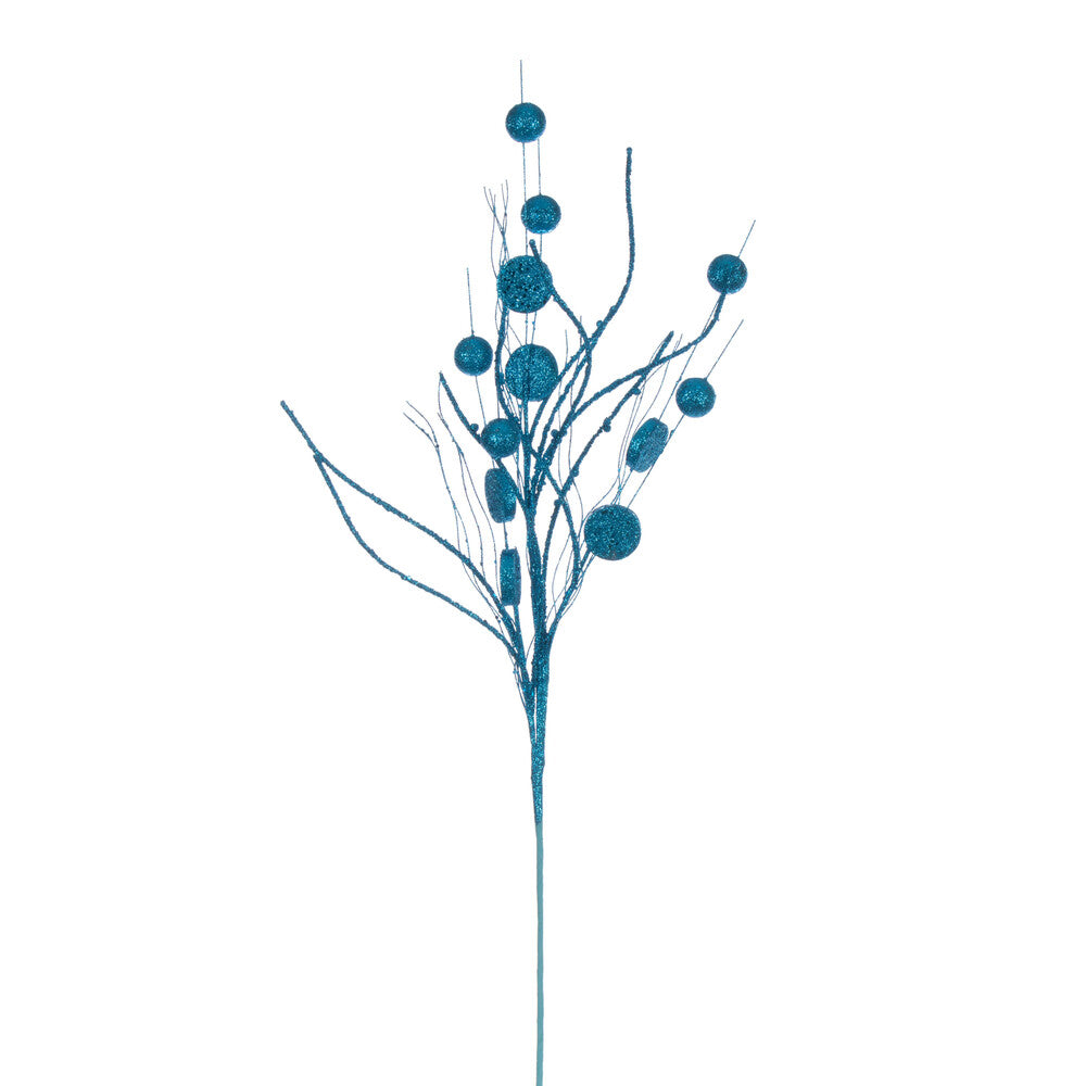 Vickerman 33" Turquoise Ball and Coin Glitter Twig Spray 6 per bag.