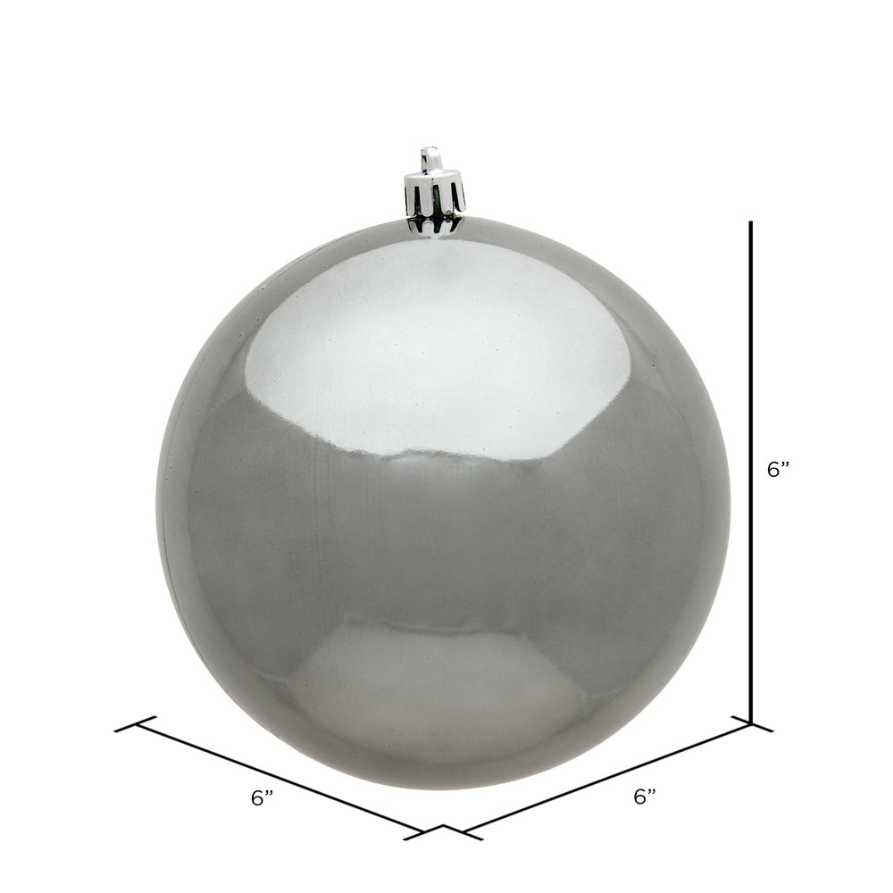 Vickerman 6" Pewter Shiny Ball Ornament 4 per Bag