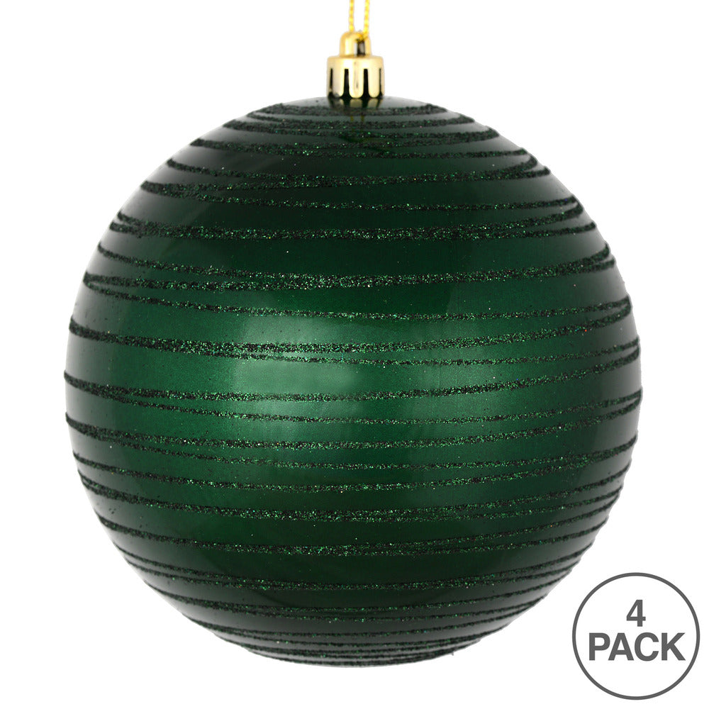 Vickerman 4" Midnight Green Candy Finish Ball Ornament with Glitter Lines 4 per Bag