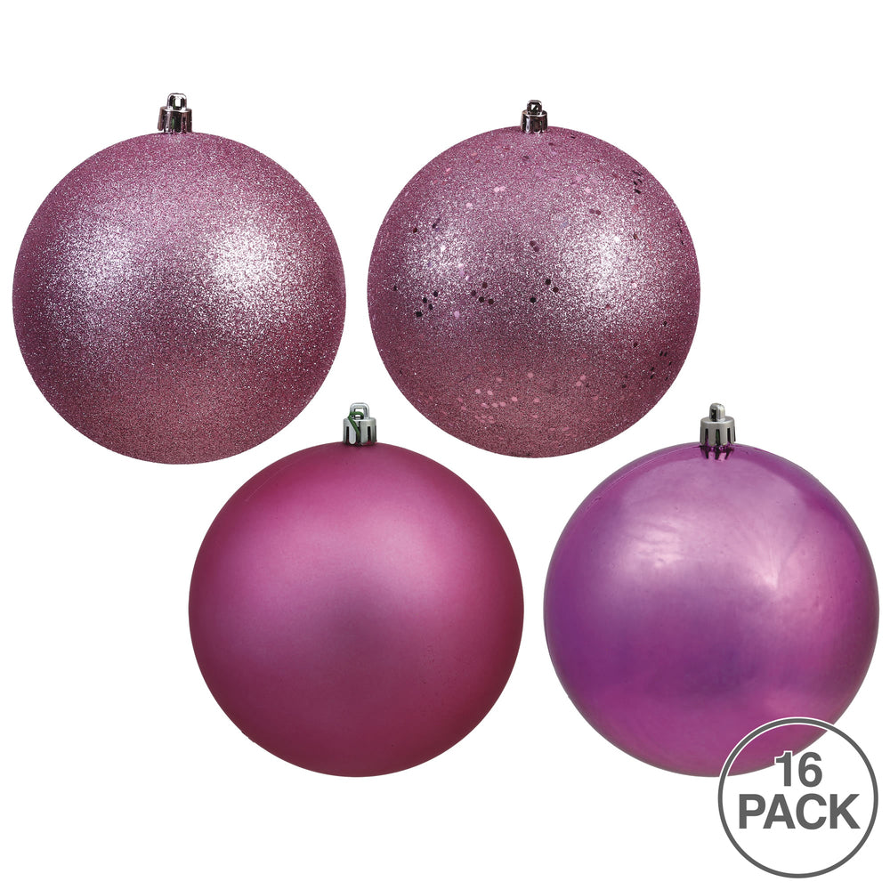 Vickerman 3" Mauve 4-Finish Ball Ornament Assortment 16 per Box