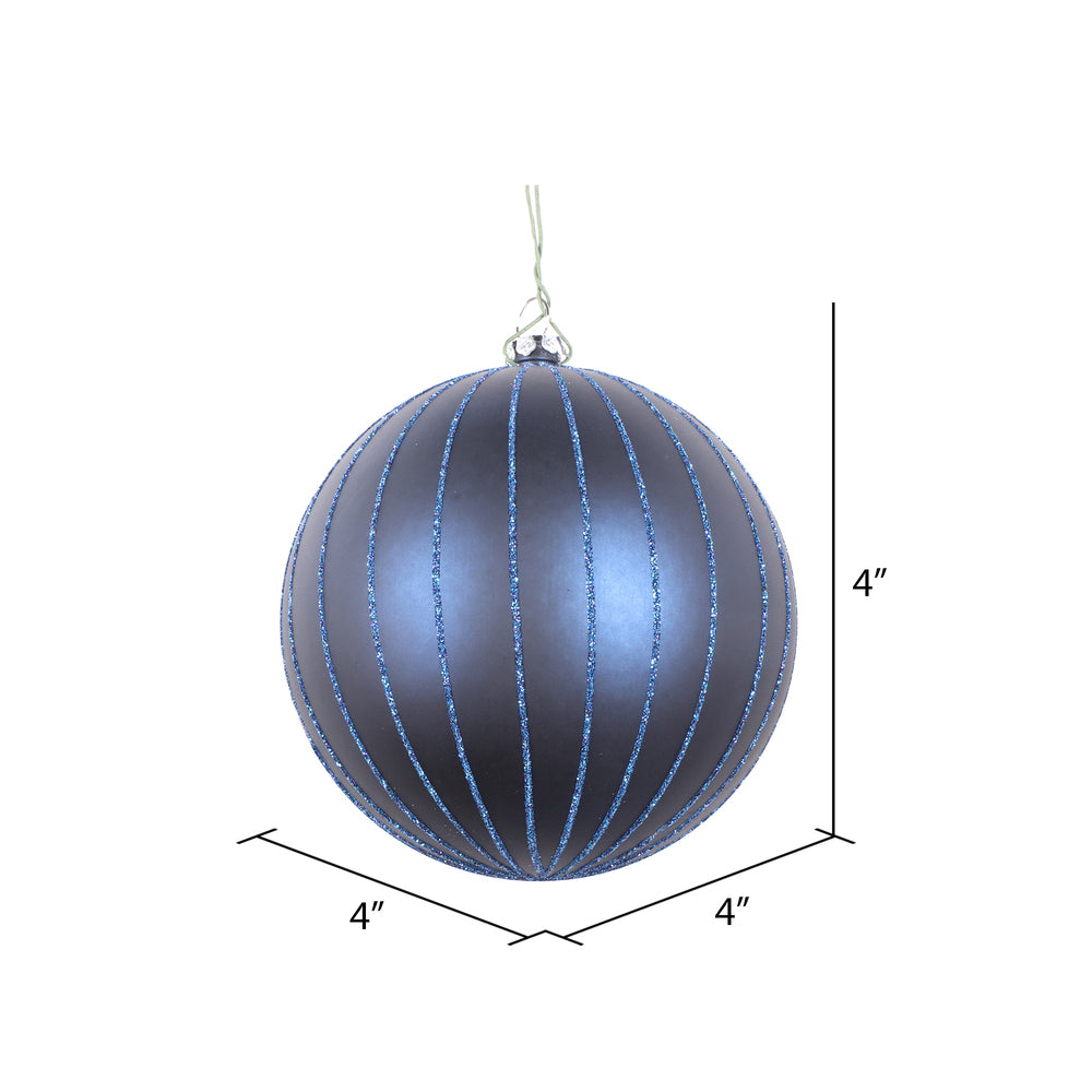 Vickerman 4" Midnight Blue Matte Glitter Ball Christmas Ornament 4 pieces per bag