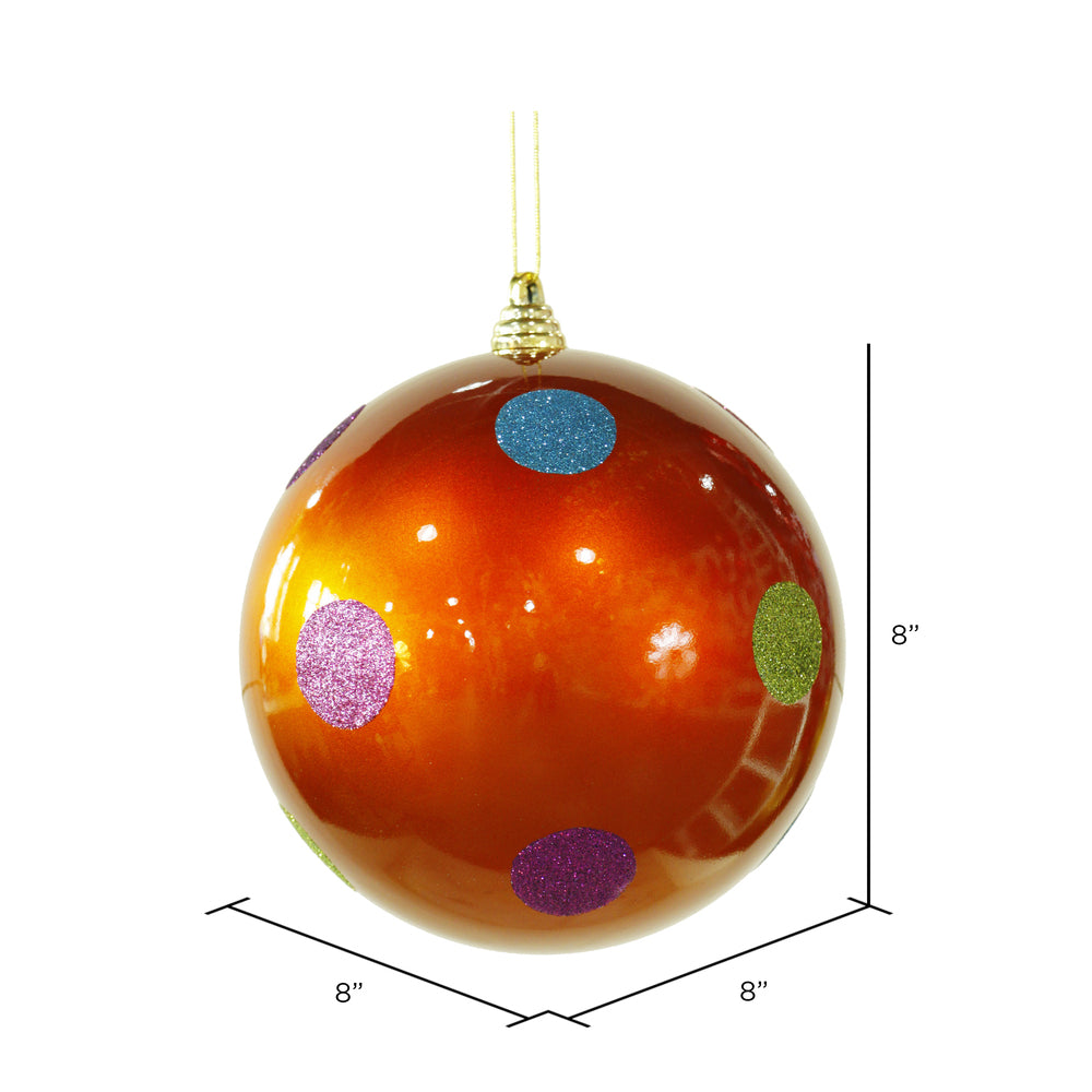 Vickerman 8" Orange Candy Finish Ball Christmas Ornament with Multi-Colored Polka Dots