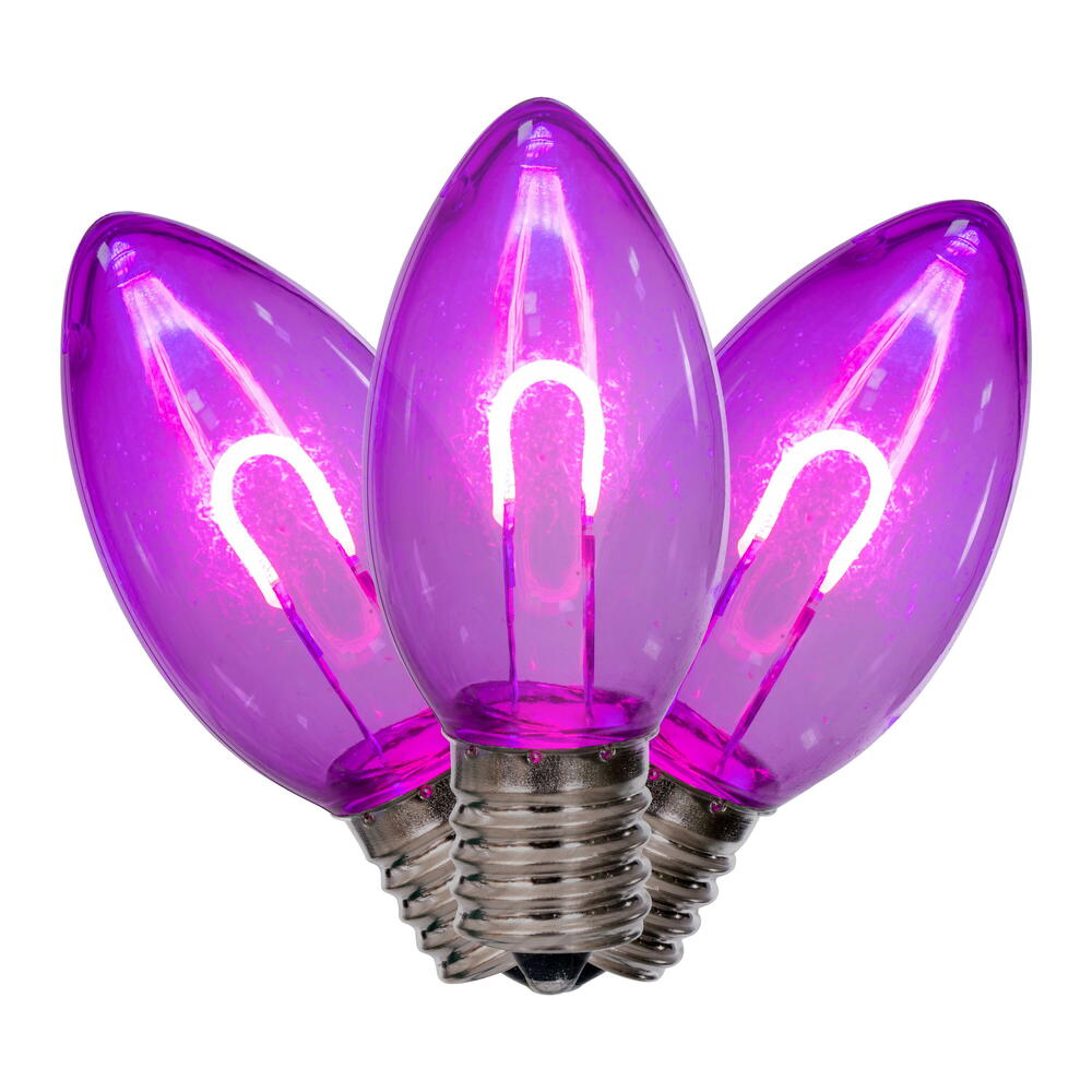 Vickerman C9 Transparent U-Shaped Filament Purple Bulb, E17 Base, .6 Watts, 25 Pcs Assorted/Bag. Colors included are Blue, Red, Green, Purple and Amber.