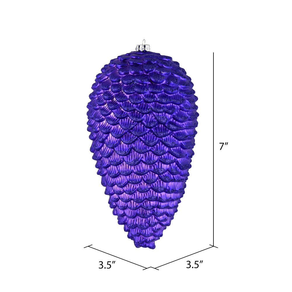 Vickerman 7" Purple Matte Glitter Pinecone Christmas Ornament 4 per set