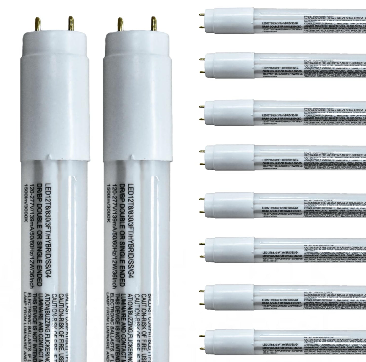 Damar- 35.75-Inch T8 LED Tube Light Bulb Type A+B Hybrid with Safe Shield Sleeve Single/Dual Ended Ballast Bypass 12W 1500 Lumen 3000K Soft White G13 Bi-Pin Base Pack of 10- Fluorescent Replacement