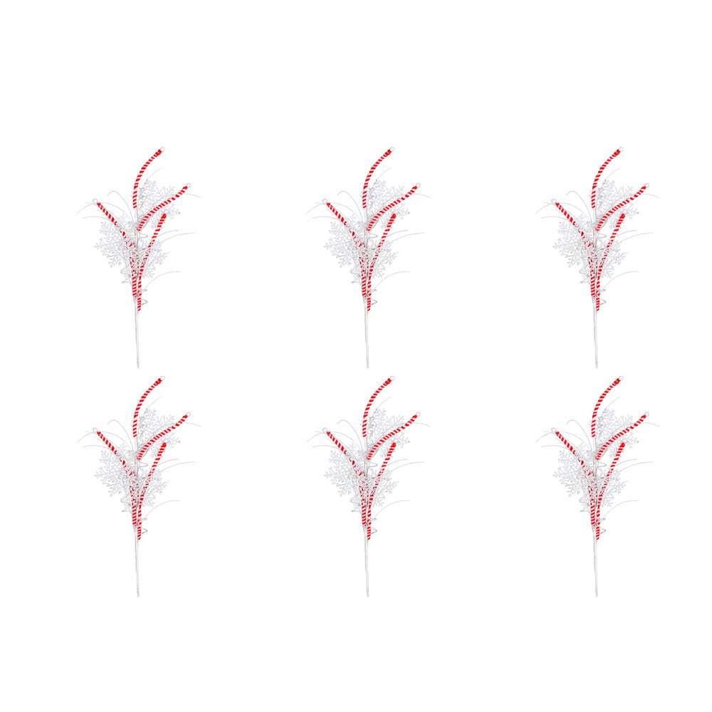 Vickerman Red/White Candy Cane Snowflake Artificial Christmas Spray. Includes 6 sprays per pack.