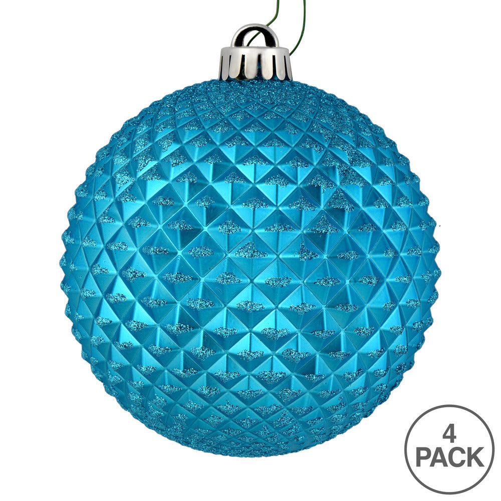 Vickerman 6" Turquoise Durian Glitter Ball Ornament 4 per Bag