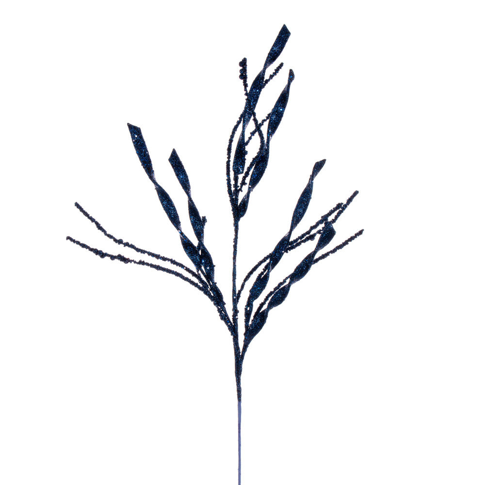 Vickerman 34" Midnight Blue Wavy and Spiral Glitter Spray 6 per bag.