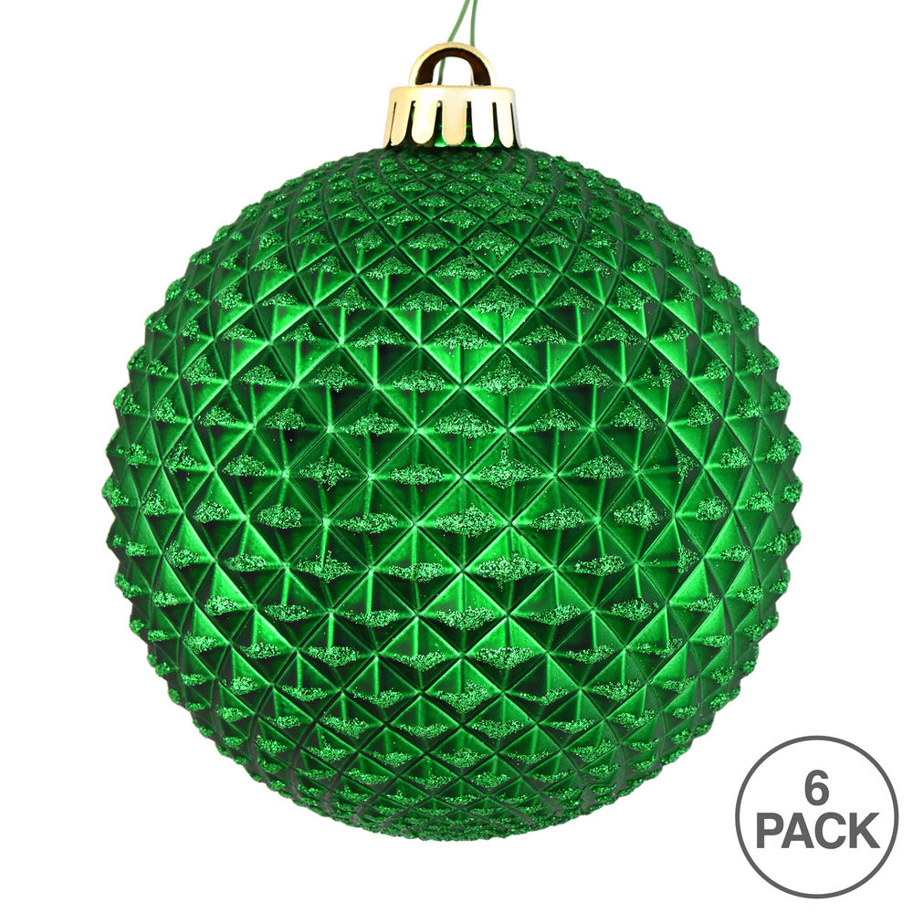 Vickerman 4" Green Durian Glitter Ball Ornament 6 per Bag