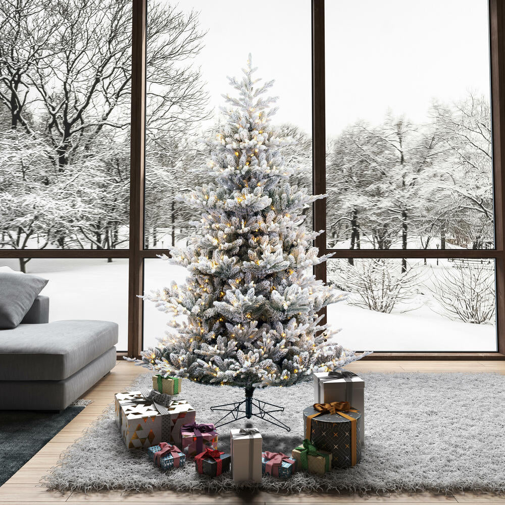 Vickerman 6.5' x 57" Flocked Hudson Fraser Fir Artificial Christmas Tree LED Warm White Lights
