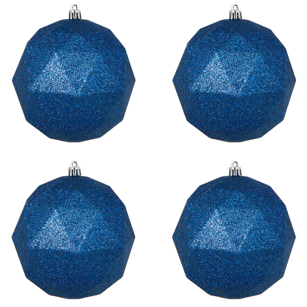 Vickerman 4.75" Midnight Blue Glitter Geometric Ball Ornament 4 per bag