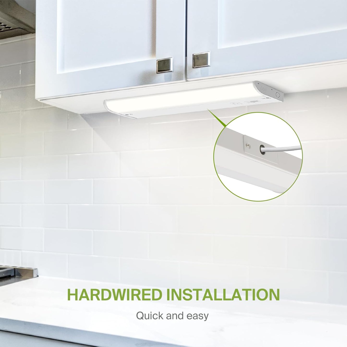 ASD Lighting LED Under Cabinet Bullnose 18" 8W 120V Dimmable CCT Selectable 3000/4000/5000K Hardwired, On/Off Switch, White ETL Energy Star 2pack