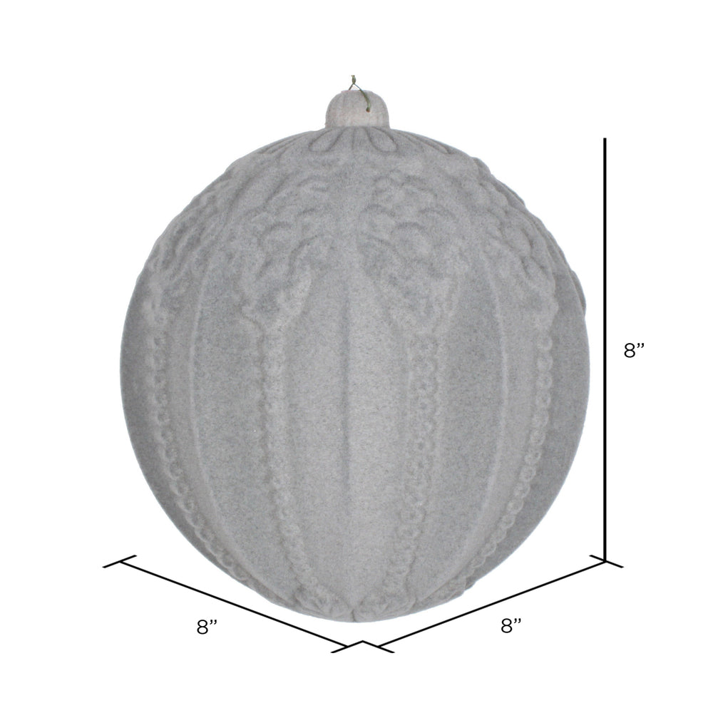 Vickerman 8" Silver Flocked Embossed Ball Ornament