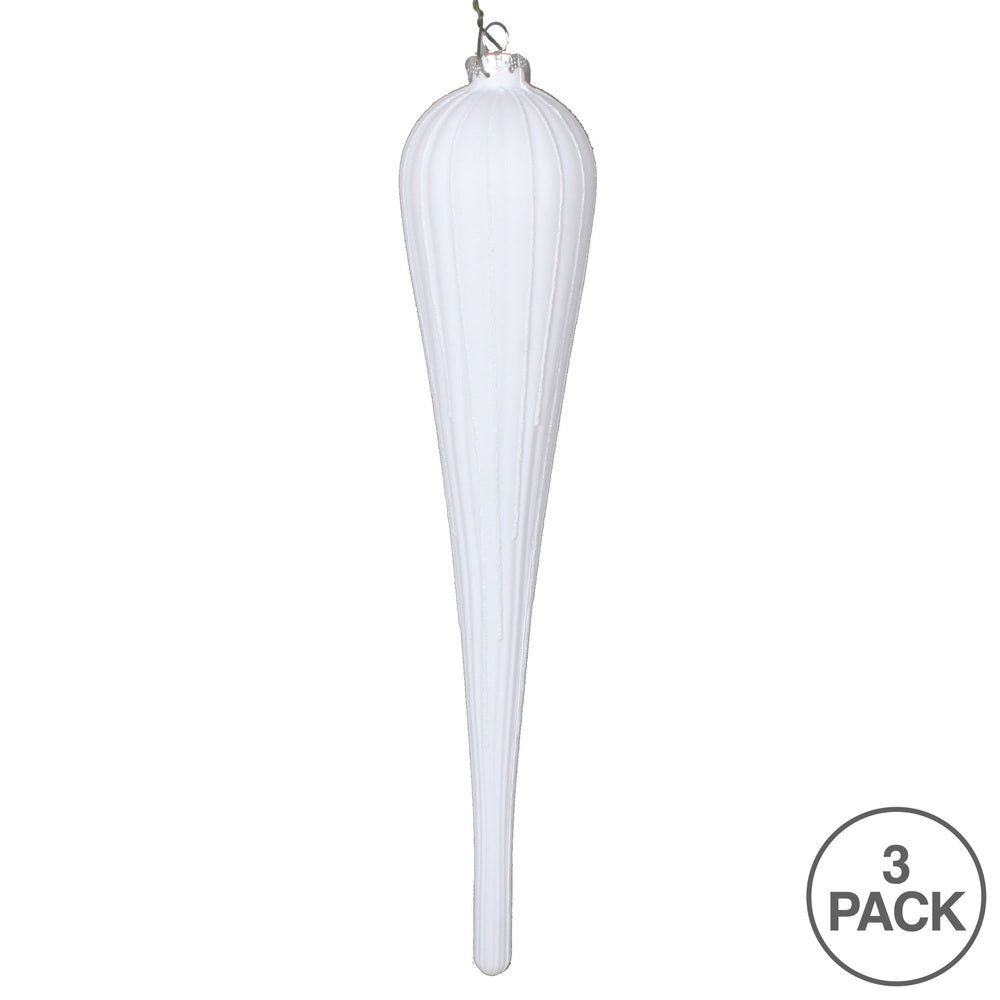 Vickerman 11" White Matte Glitter Drop Christmas Ornament Set of 3