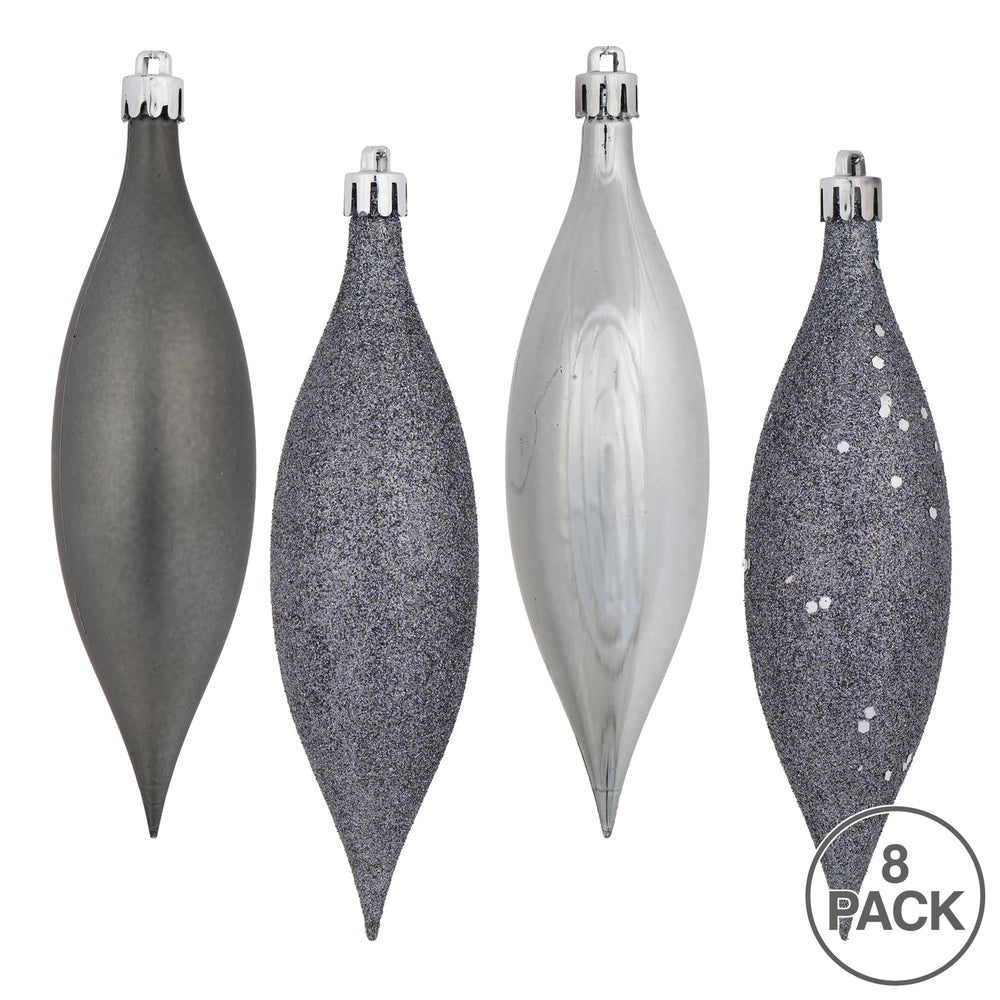 Vickerman 5.5" Pewter Finial Drop Christmas Ornament Assorted 4 Finish 8 per Pack