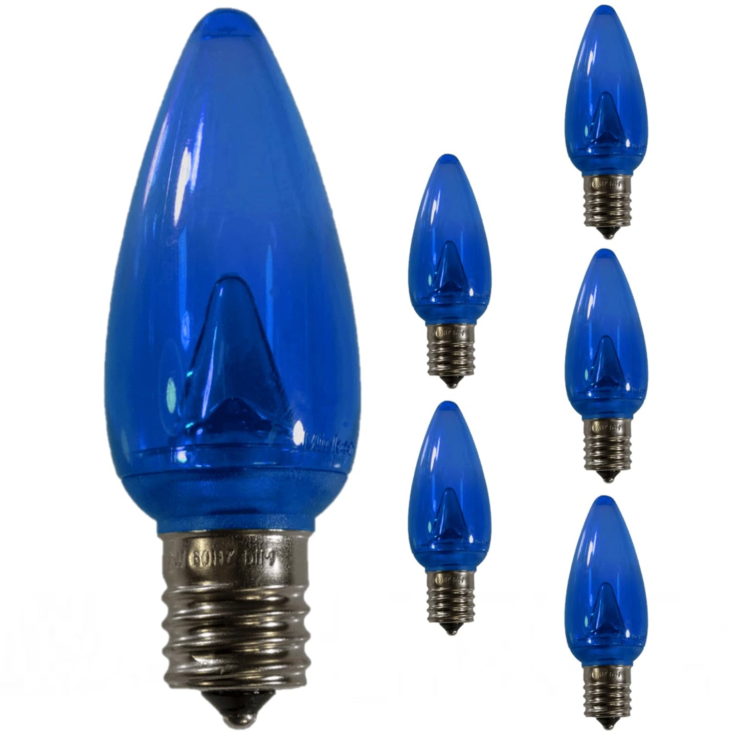 Damar- C9 LED Replacement Christmas Light Bulbs Transparent Blue 0.6W-0.96W E17 Intermediate Base Dimmable Indoor Outdoor Rated 100-130V Pack of 6- Commercial Grade Shatterproof String Colored Light