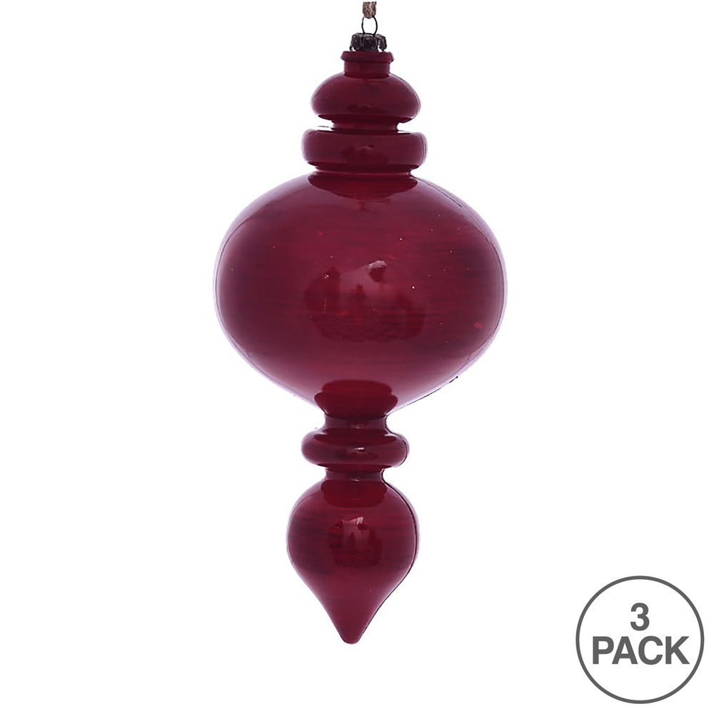 Vickerman 9" Red Wood Grain Rounded Finial Ornament Pack of 3