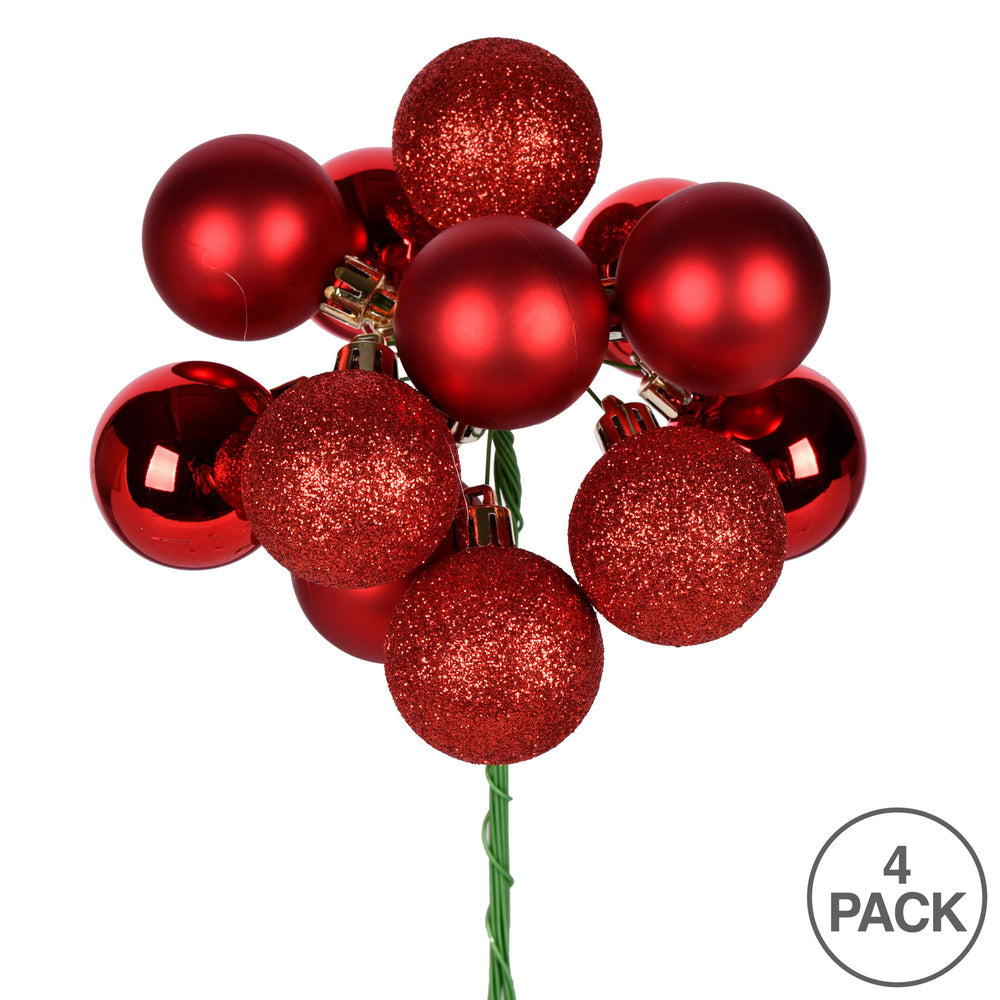 Vickerman 12" Red Ball Ornament Christmas Pick 4 per set